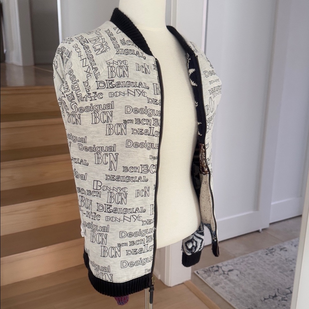 DESIGUAL Multicolor Geometric Zip-Up Sweater Cardigan Jacket M - Picture 6 of 8
